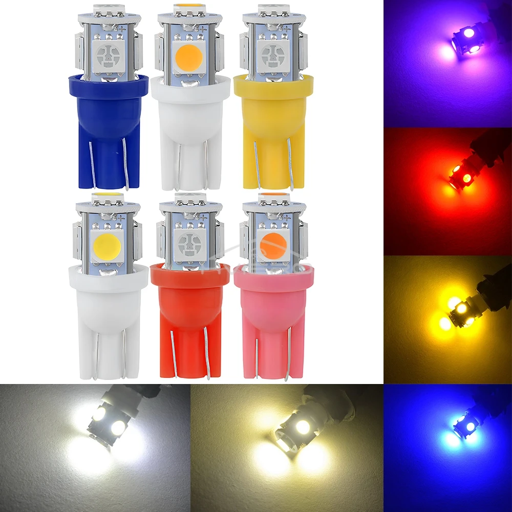 10Pcs T10 5050 5SMD Auto Led Lamps Interior 168 194 LED DC 12V Licenses Plate Bulbs Marker Lights White Blue Red Cob Turn Signal