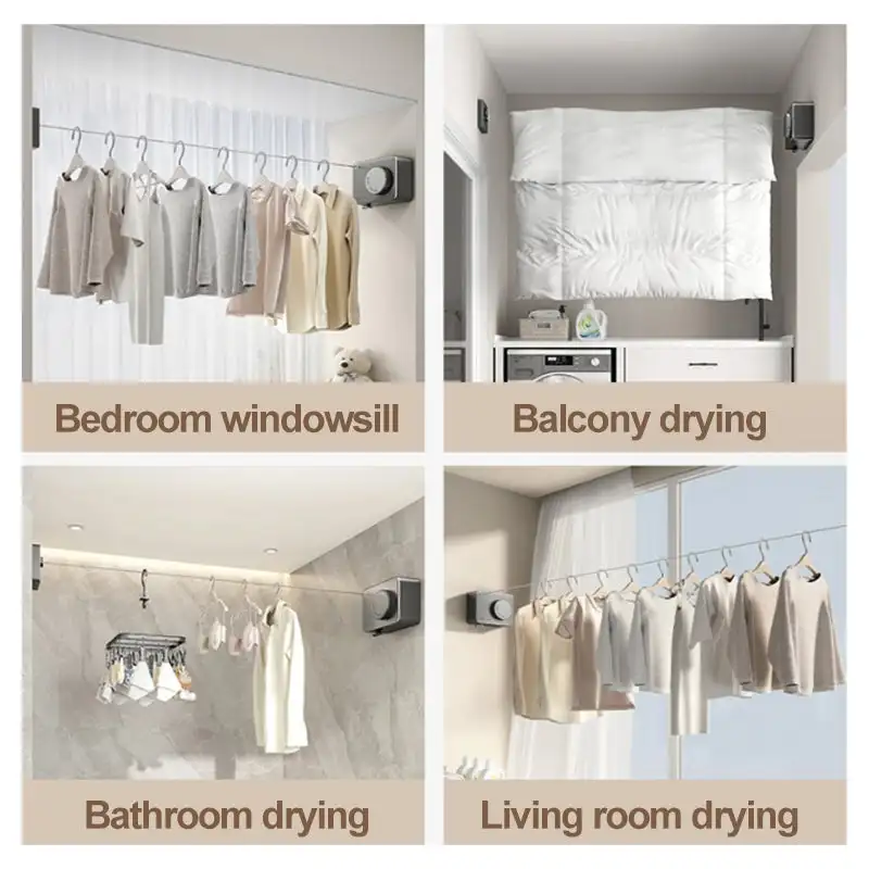 Retractable Indoor Steel Clothesline 4M Punching-free Wall Mounted Heavy Duty Drying Laundry line for Home Clothes Drying Rack