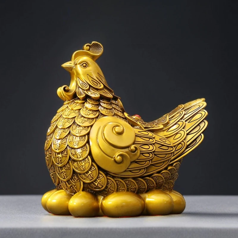 Hen Golden Rooster Laying Eggs Creative Copper Coin Hatching Egg Sculpture Home Living Room Bedroom Office Decoration Crafts 1Pc