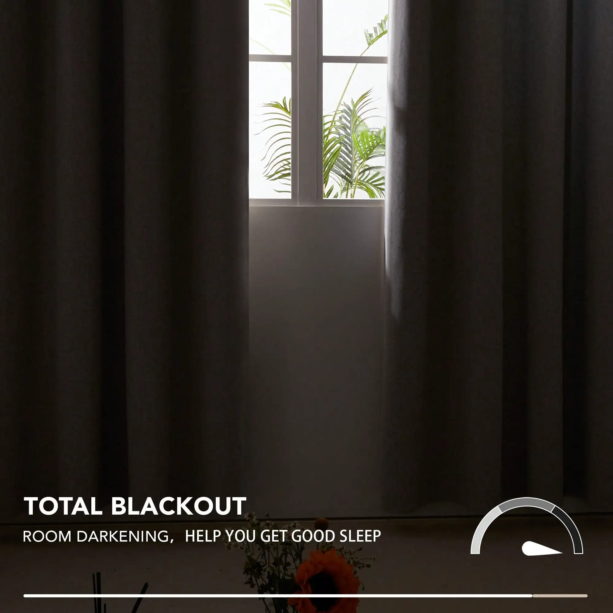 2 Pcs Full Blackout Curtains Faux Linen For Bedroom & Living Room - 100% Light Blocking Thermal Insulated Room Darkening, Noise Reducing, Modern Contemporary Style, 52 Inch Wide