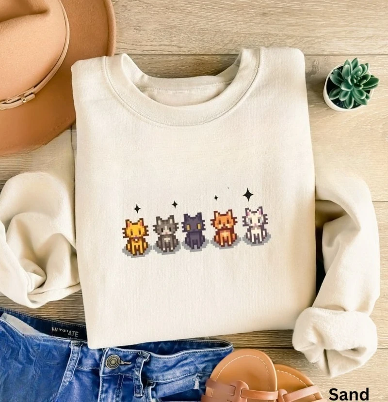 

Толстовка в стиле Five Cat Stardew Valley, джемпер для геймера «Звездная ночь», унисекс, уютный пуловер для геймера, зимняя одежда, женская одежда
