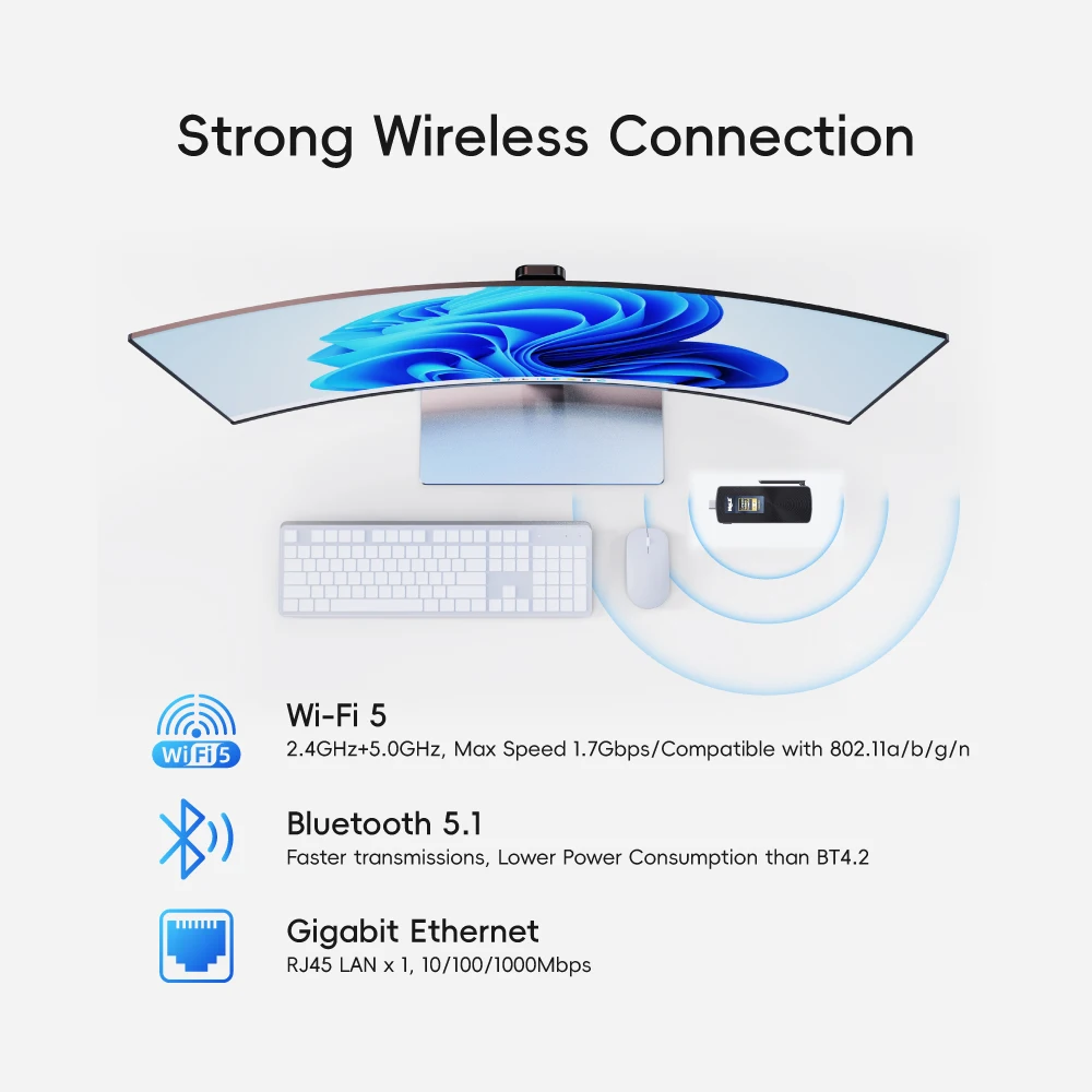 MeLE PCG02 Fanless Mini PC Stick N100 8GB LPDDR4 128GB Micro Desktop Computer with Full Function USB-C, 2.4G/5.0G WiFi, 4K HDMI