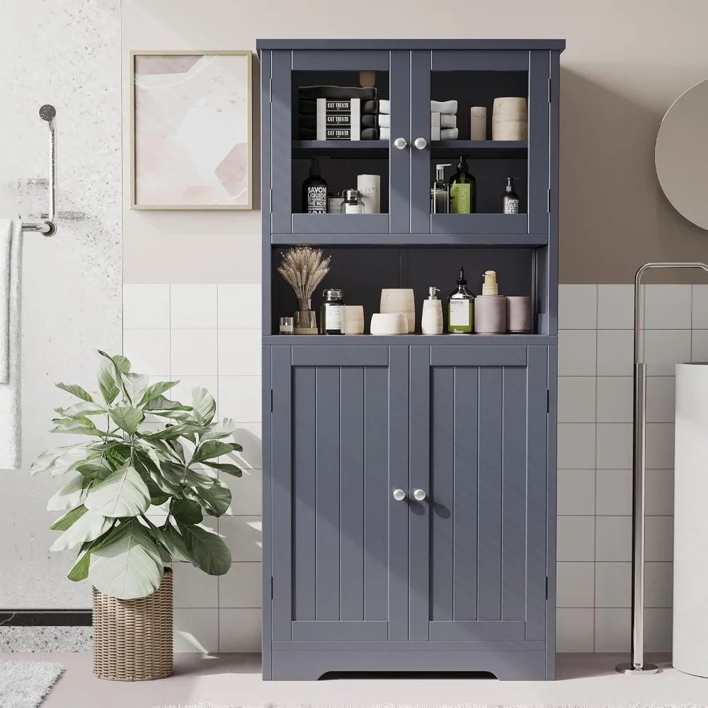 

Bathroom Cabinet, Bathroom Floor Cabinet with Open Shelf, Large Display Cabinet with Doors, Kitchen Cupboard, Storage