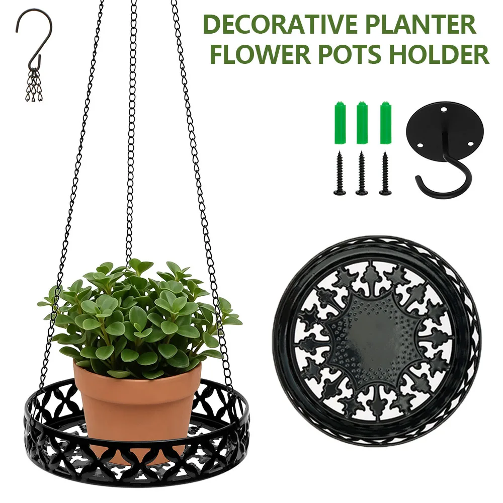 Plant Hanger Metal Hanging Plant Shelf with Chain Hooks Ceiling Mounted Plant Rack Flowerpot Display Tray Home Garden Decoration