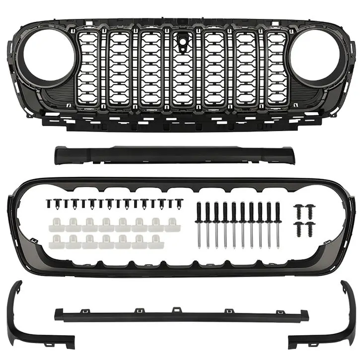 for Jeep Wrangler JL 18-24 Accessories Off Road Vehicle Grille Automatic Tuning Accessories Front Bumper ABS Black Front Grille view 3