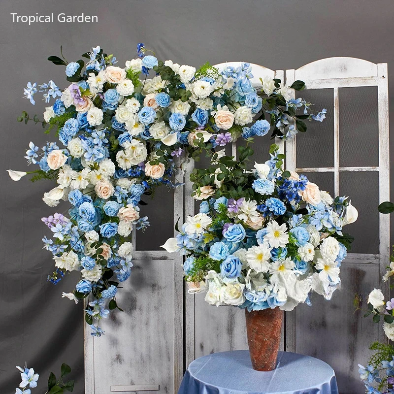 

Blue White Artificial Flowers Wedding Deoration Floral Backdrop Hang Flower Row Table Centerpieces Flower Ball Event Party Decor
