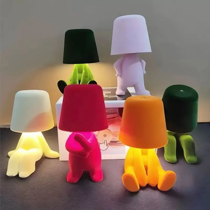 Flocking Thinker Golden Man Desk Lamp Creative Bedroom Charging Night Light Bar Ambient Decorative Light