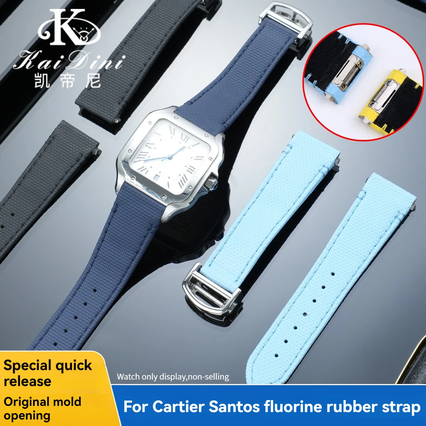 

Ремешок для часов из фторкаучука с быстрым съемом, 21 мм, для Cartier Santos WSSA0009 WSSA0010 WSSA0018, новый ремешок для часов SANTOS, мужские аксессуары