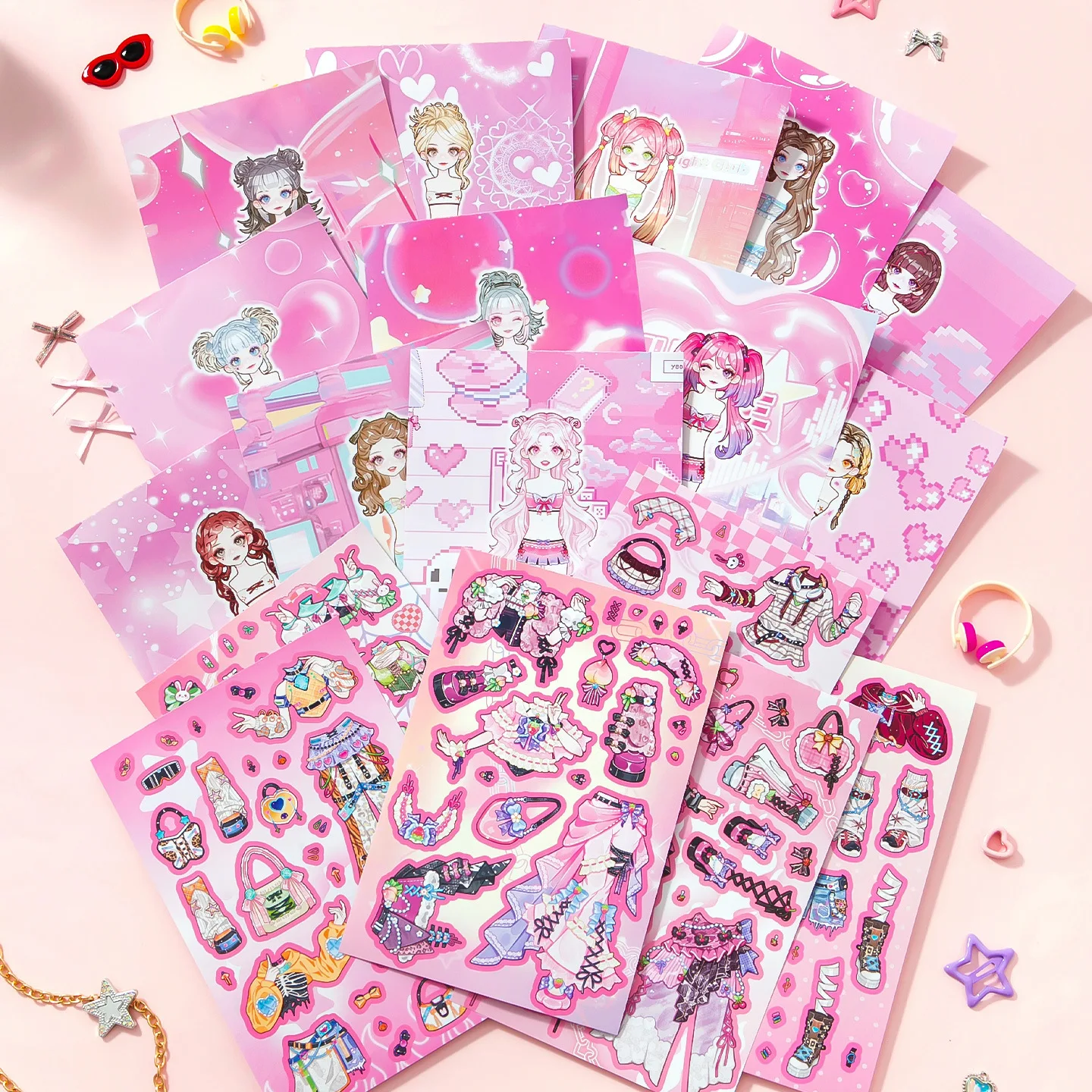 Girl's Dress-Up Sticker Collection, Dreamy Outfit Scenes for Girls, DIY Makeup Game Sticker Materials