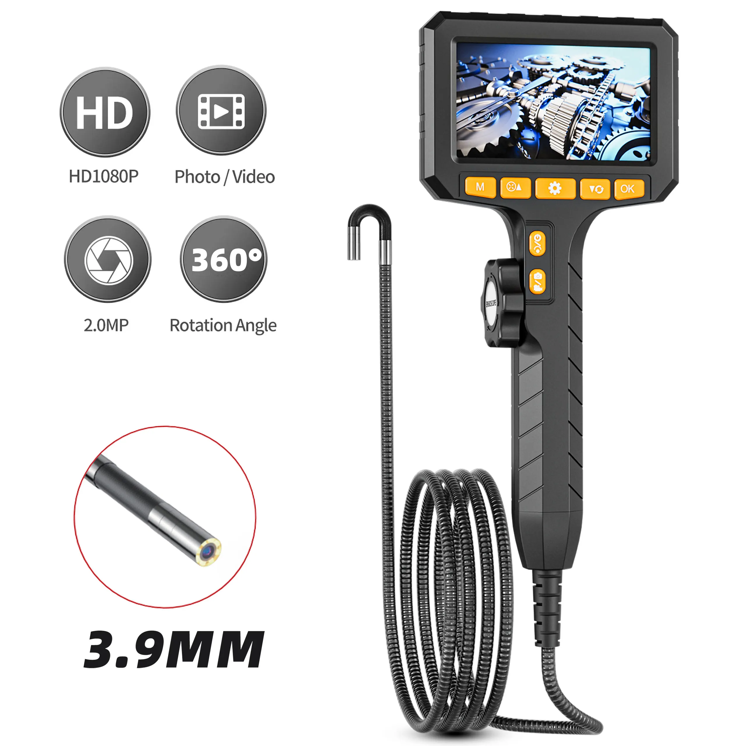 

Two-Way Articulating Borescope Camera with Light: 3.9mm Industrial Endoscope Inspection Camera with Articulated Prob