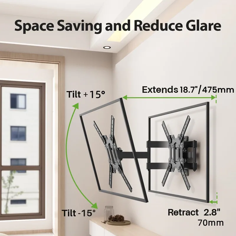 Full Motion TV Wall Mount for 26-55inch Screen, TV Bracket Wall Mount Bracket with Extension, Tilt, Swivel, Max VESA 400x400mm