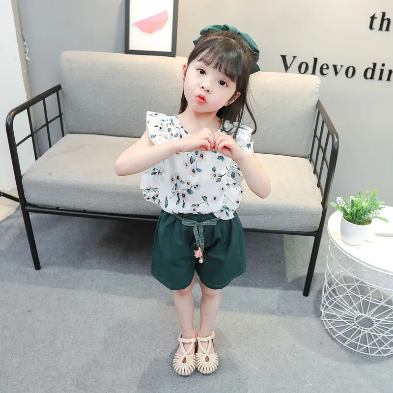 Direct batch of baby girl floral Korean version set Doloke foreign trade summer style small fresh girl's style two pieces 1-5 ye
