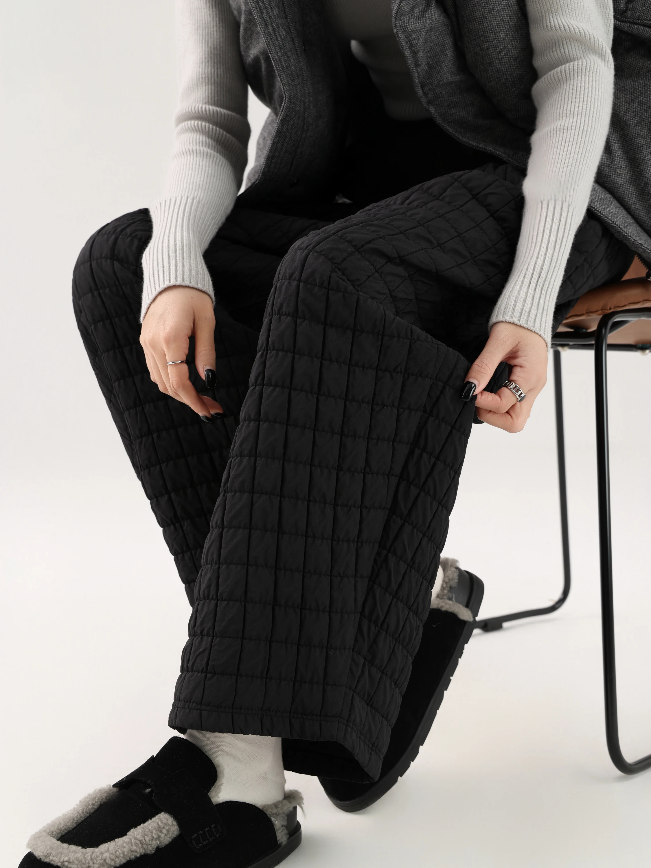 Thiened Cotton Wide Leg Pants High Waist Loose Fit Casual Winter Trousers for Women Korean Sle Commute Faion