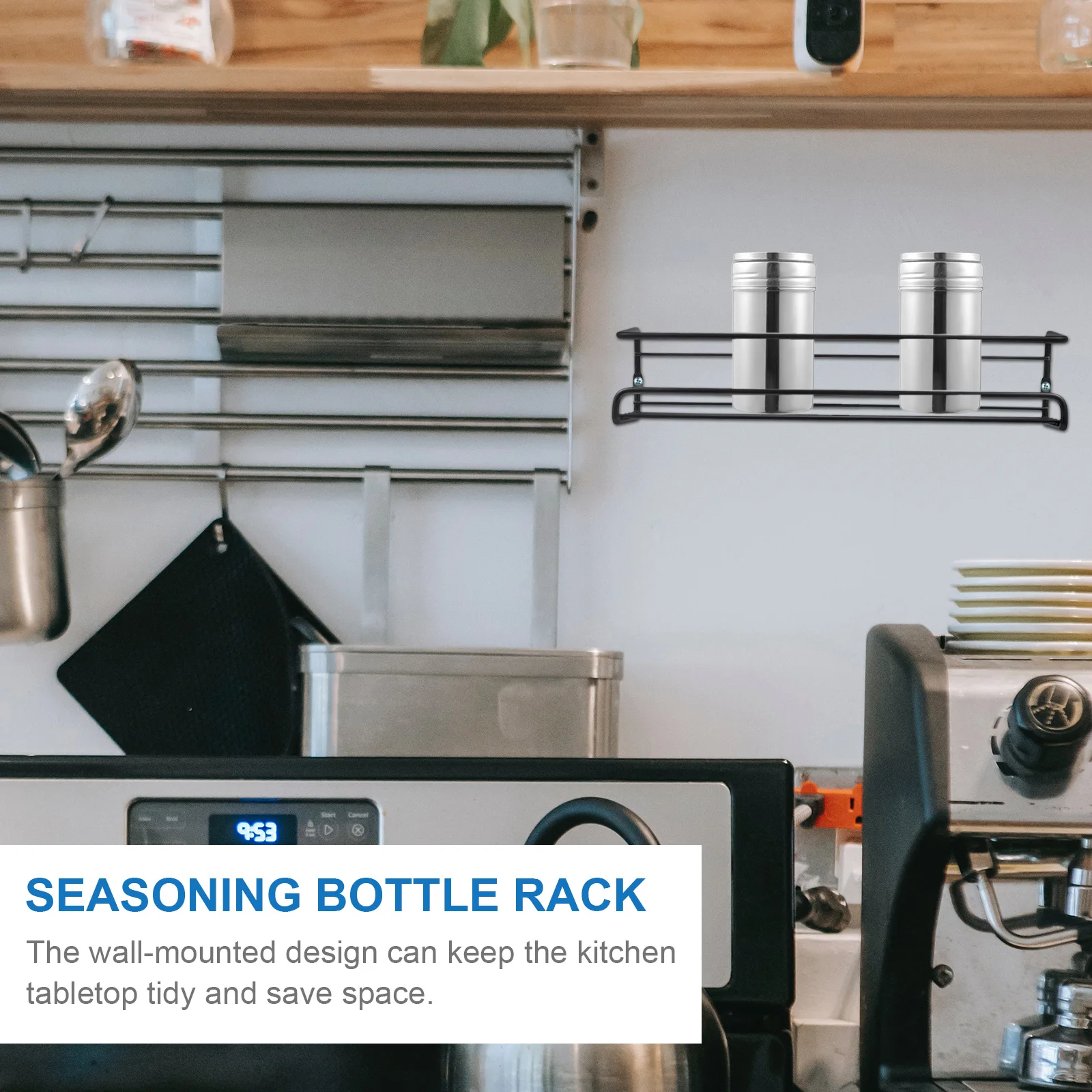 

2Pcs Kitchen Seasoning Bottle Organizer Wall Mounted Spice Rack Heavy Duty Storage Rack for Kitchen Countertop Declutter Black