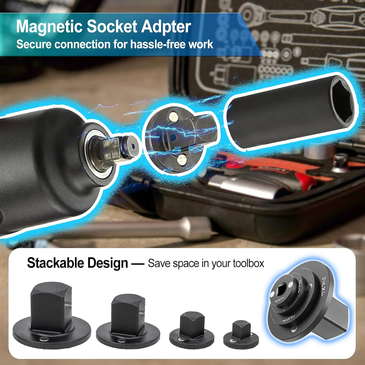 2025 مجموعة محول مقبس التصادم منخفض المستوى، 3/8 بوصة إلى 1 بوصة، 4 قطع #4