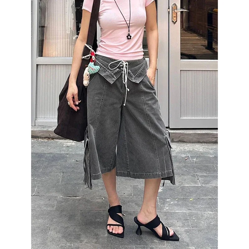 

Baggy Gray Cargo Jeans Women Harajuku Y2k Boyfriend Denim Shorts Trousers Japanese 2000s Oversize Jean Pants Vintage Clothes