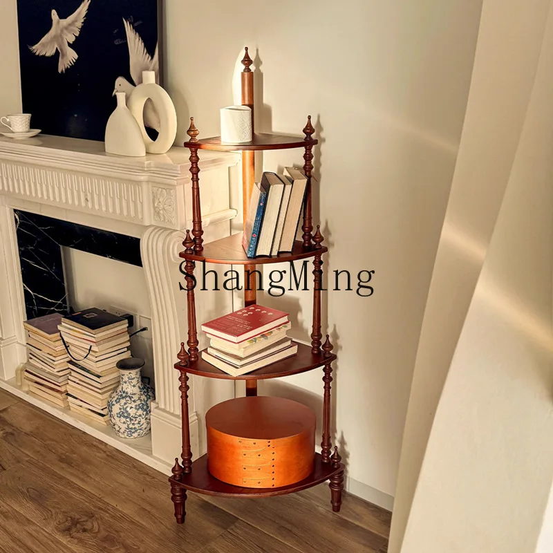 FGgood-looking  retro four-layer corner rack household solid wood triangular storage rack corner bookshelf