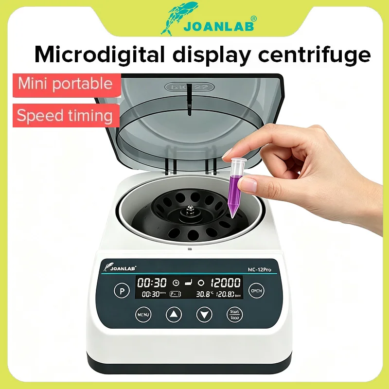 Joanlab Digital High Speed Micro Centrifuge Machine 12000rpm PCR PRP Lab Centrifuge for 0.2/0.5/1.5/2ml Tubes 110V-220V