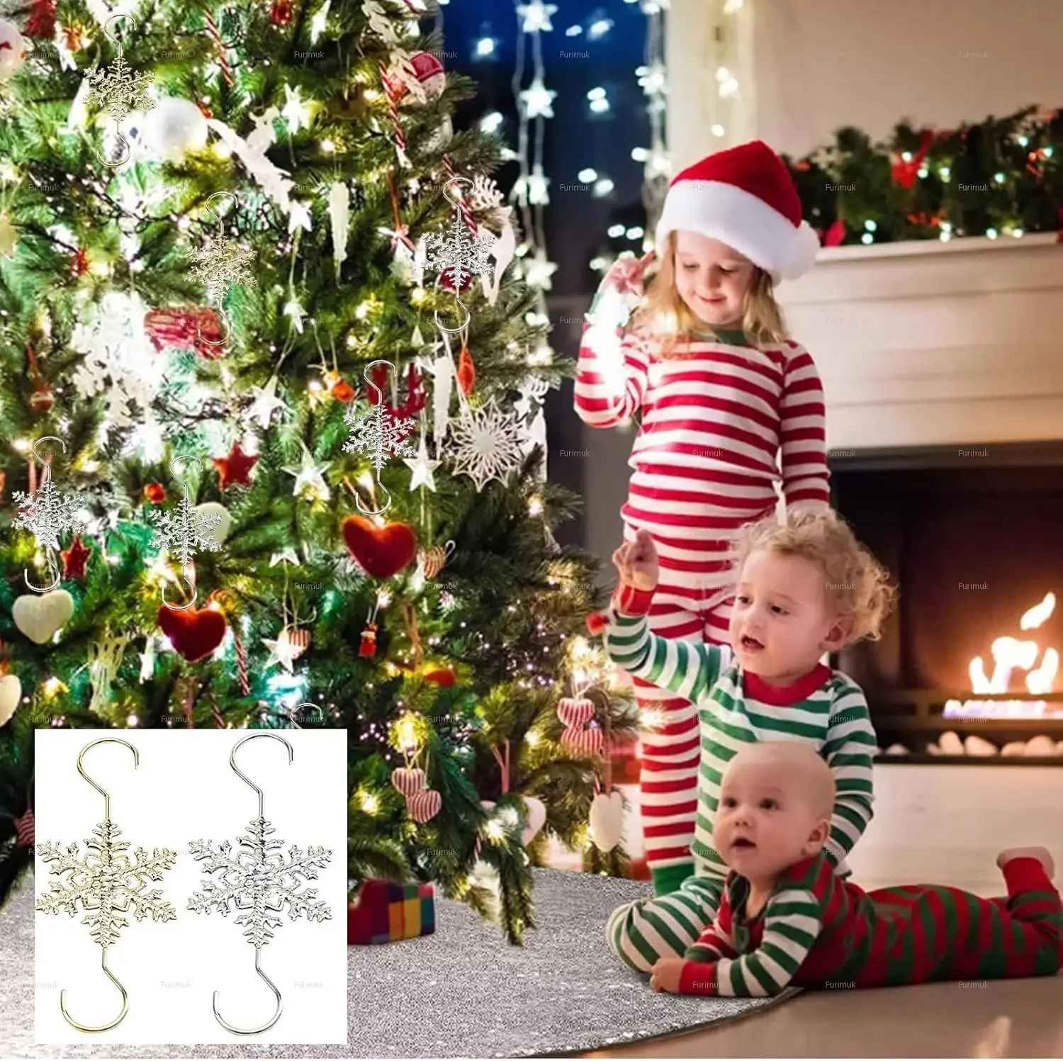 10-100PCS Christmas Ornament Hooks Silver Snowflake Metal No Slip Hanging Hangers for Xmas Tree Balls Party Decorations