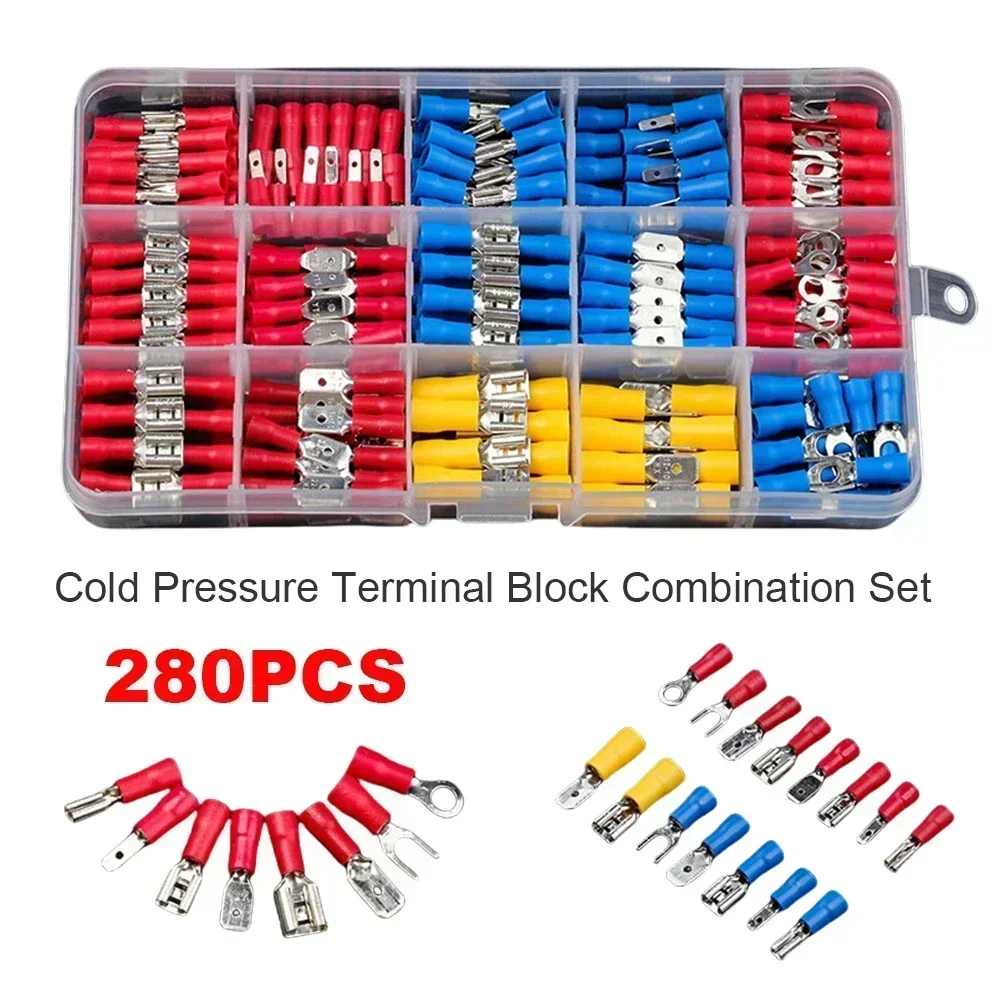 280pcs Assorted Spade Terminals Insulated Cable Connector Electrical Wire Crimp Butt Ring Fork Set Ring Lugs Rolled Kit