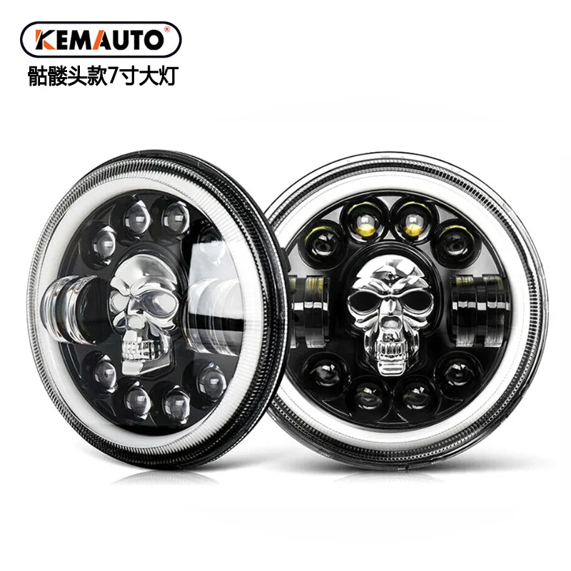 

Skull Head for JEEP Wrangler Headlight 7inch Round Light Colorful Demon Eye Harley Motorcycle Headlight 7inch Ghost Headlight