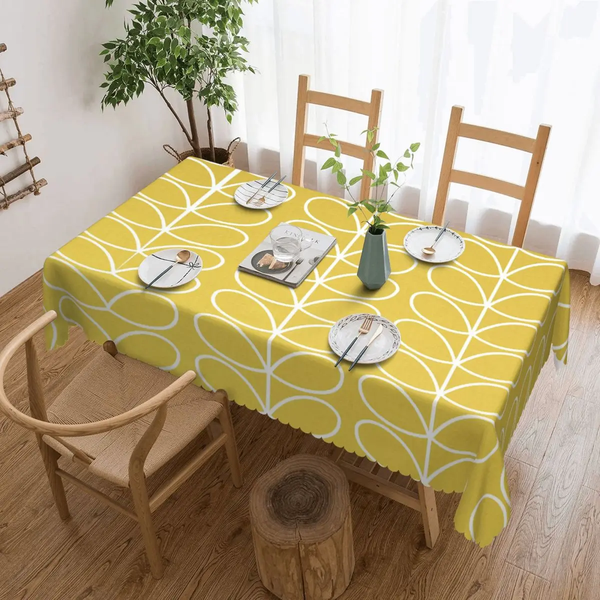 Custom Rectangular Linear Stem Dandelion Table Cloth Waterproof Tablecloth Outdoor 40