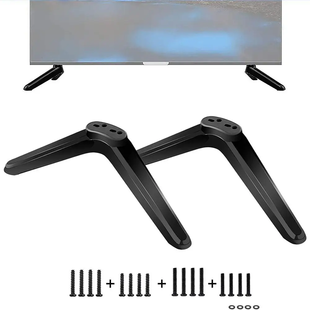 Universal TV Base Stand Legs with Non-slip Pads with Screws TV Stand Base Mount Black Television Tabletop Foot Bedroom