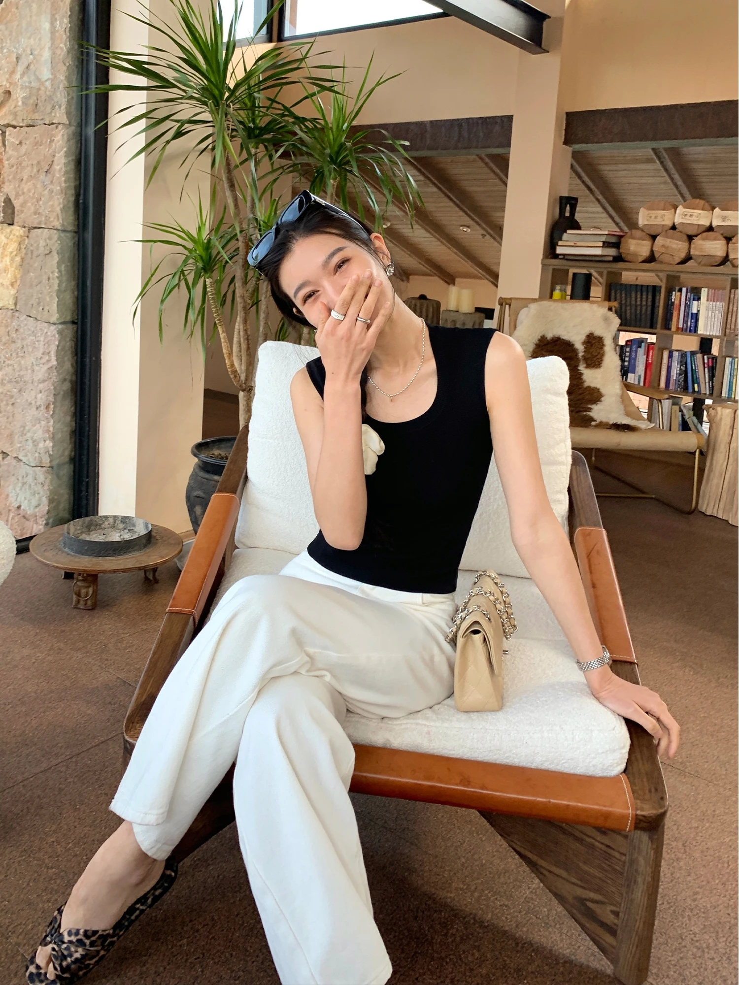 Pusumede  Color U-Neck Sleeveless Knitted Vest Women Summer New Style Korean Version Casual Versatile Short Top