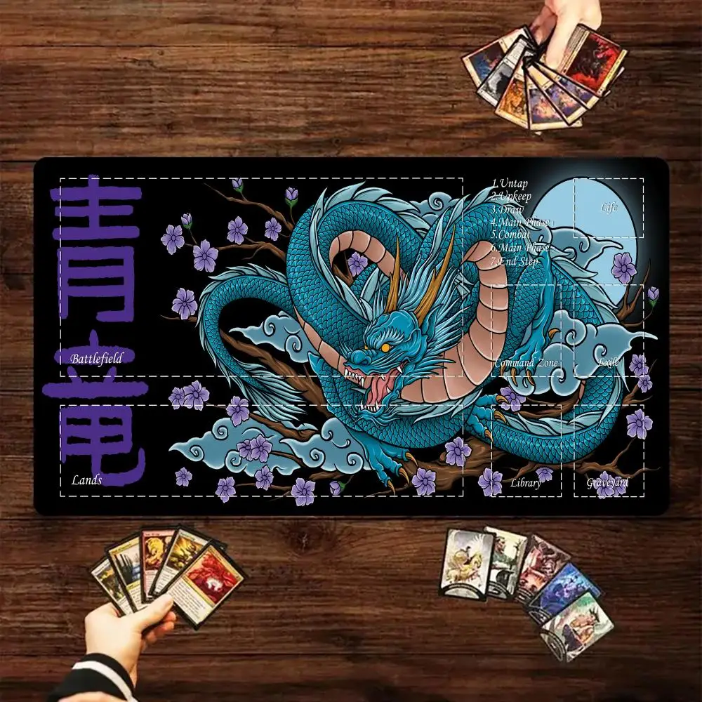 

Cherry blossoms and dragon magic Playmat Card Gaming Mat with zone MTG TCG gathering game mat Desk Mat Commander Battle playmat