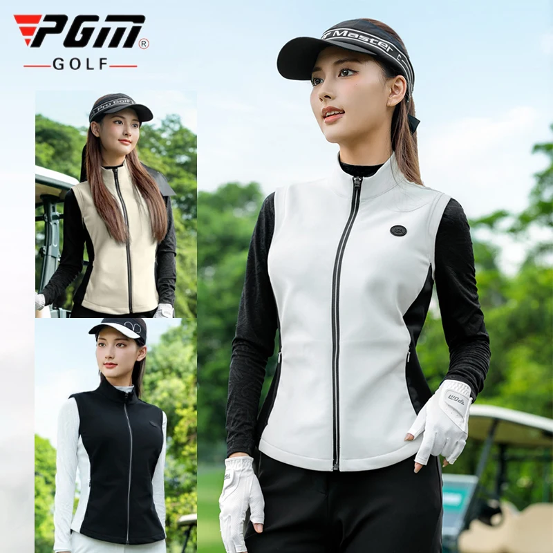 

Pgm Новое поступление, жилет для гольфа, женская осенне-зимняя куртка для гольфа с воротником-стойкой, теннисная куртка без рукавов на молнии, спортивная одежда контрастного цвета