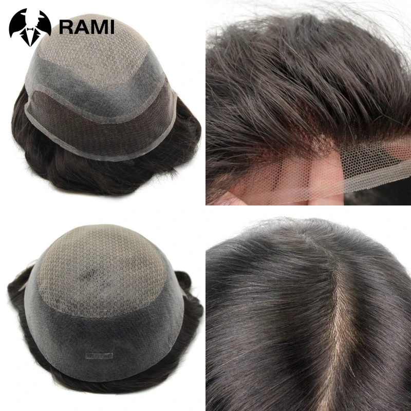 Lace & Skin Base Men Toupee Men\'s Wig Diamond Lace Top 100% Human Hair Wig For Man Blenched Natural Front Male Hair Prosthesis