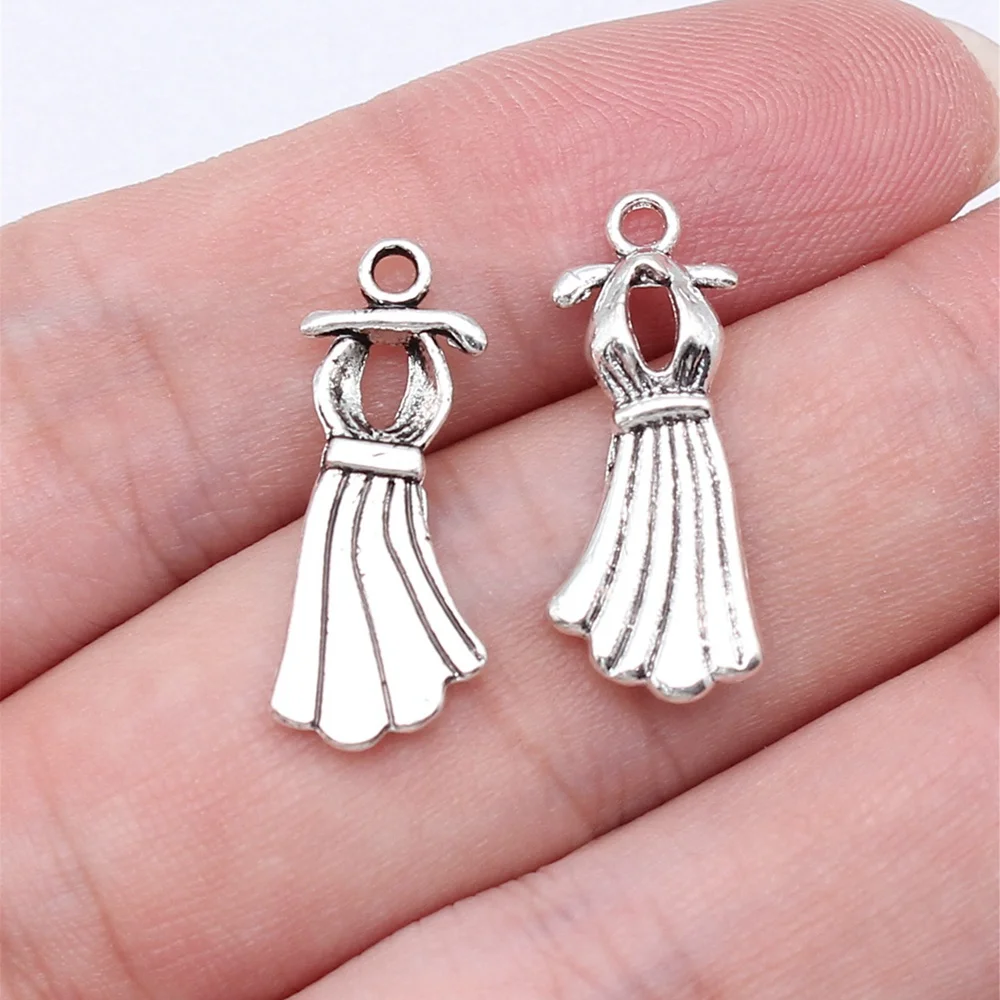 20pcs/lot 23x10mm dress Charms For Jewelry Making Antique Silver Color 0.91x0.39inch