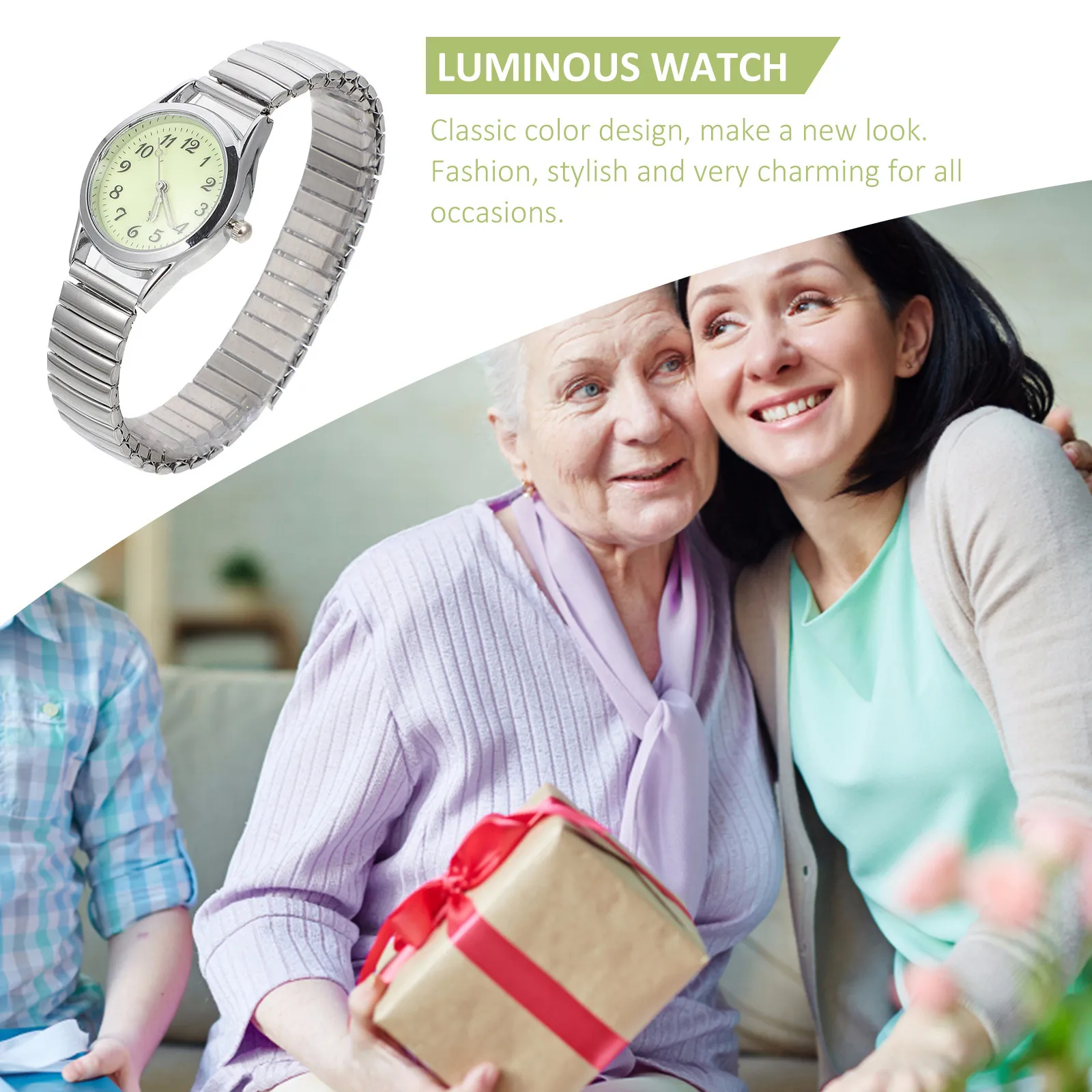 pulseira-elastica-prateada-para-idosos-casual-luminosa-confortavel-e-leve-para-relogio-digital
