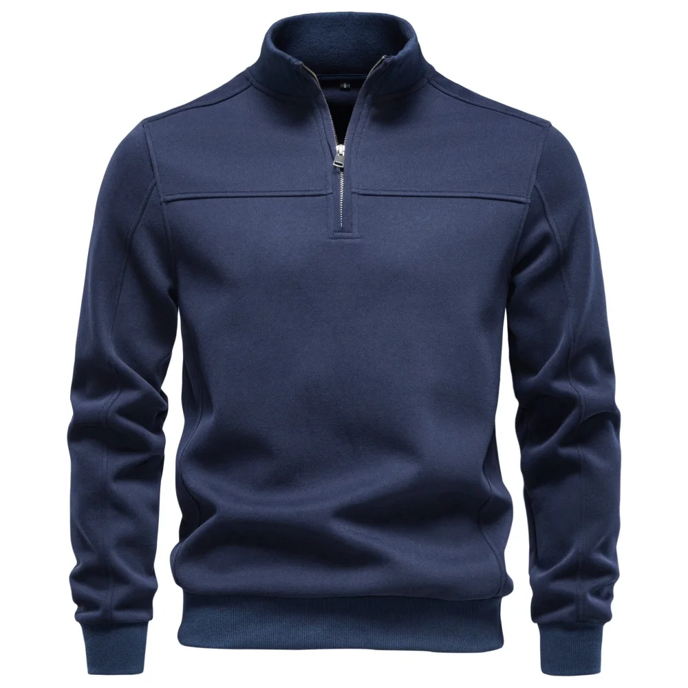 Herren 2026 Halbreißverschluss-Sweatshirt mit Stehkragen aus Baumwolle, einfarbig, lässiger Langarm-Pullover, warm und gemütlich, Basic-Jumper für Herbst und Winter. – Detail 4