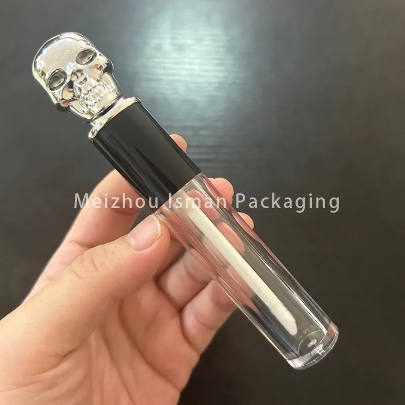 50pcs Halloween style unique silver skull Lip glaze empty tube human head lip gloss container empty bottle tubes 5ml 3ml