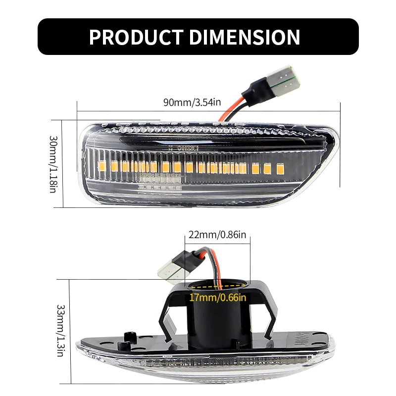2Pcs 12V Dynamic LED Amber Side Marker Blinker Turn Signal Light For Volvo S60 V70 XC90 S80 XC70 1998-2007 OEM：30722641,34432641