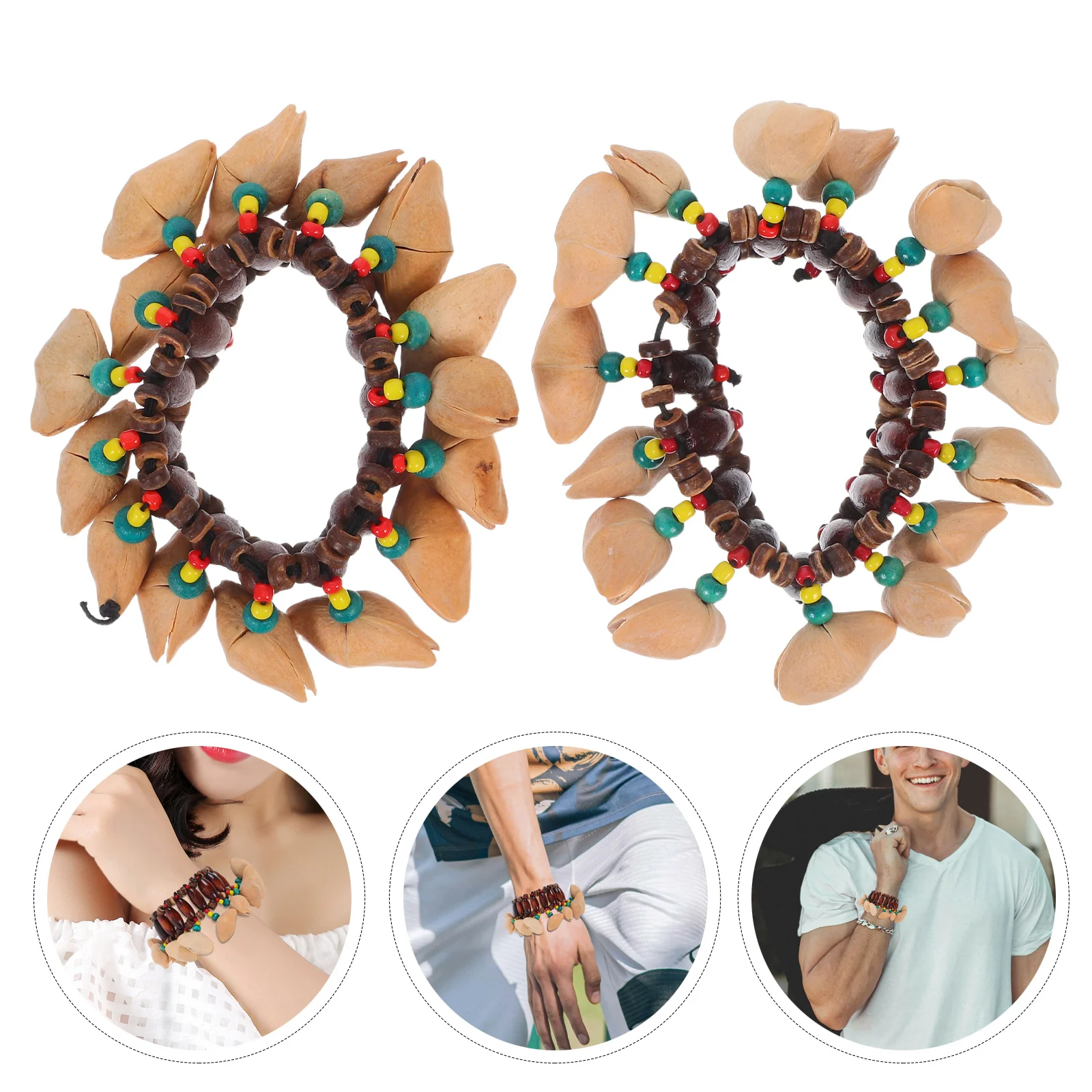 

2Pcs African Tribal Style Nut Shell Wrist Bells Creative Djembe Bell Bracelet Unique Percussion Instrument for Dance Party and