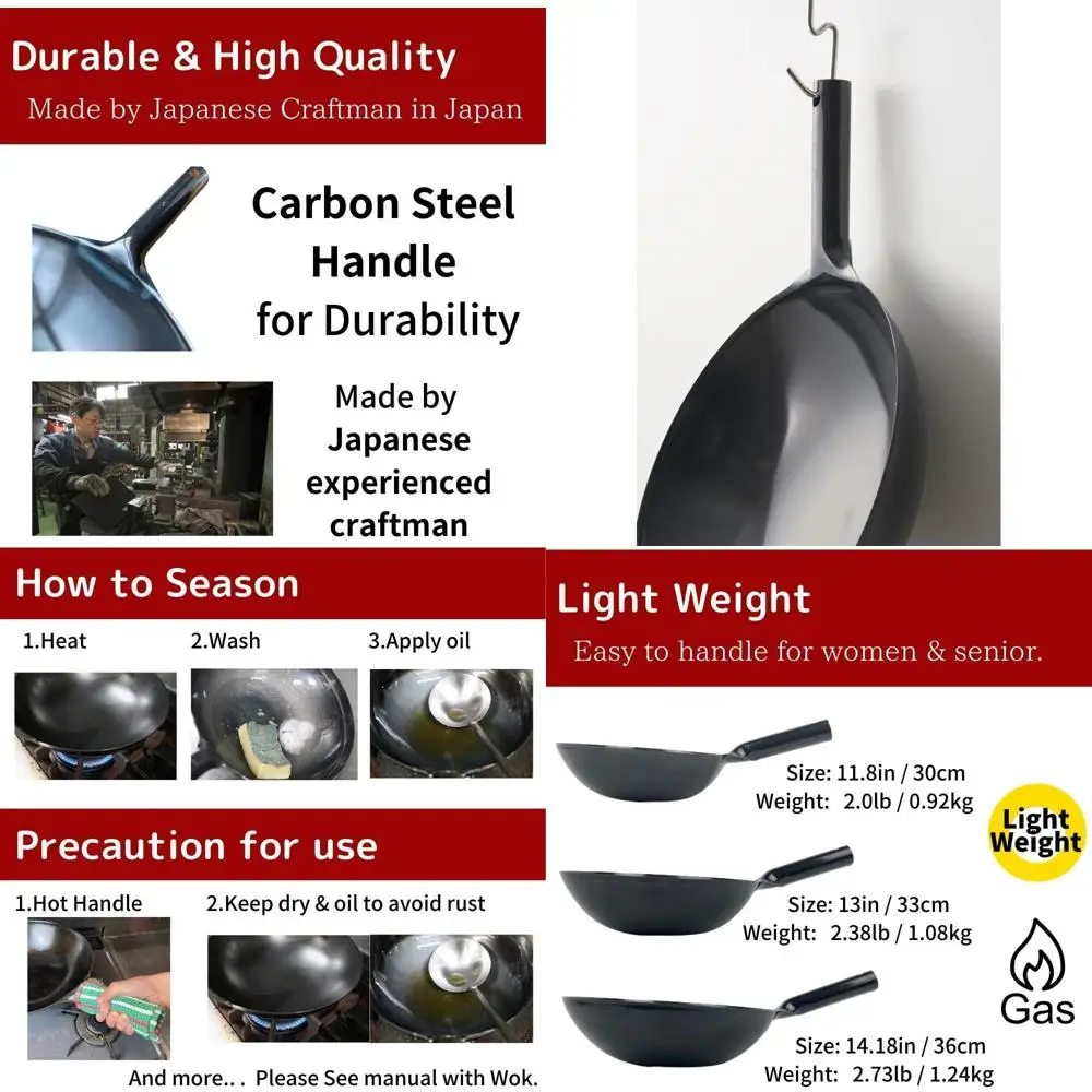 

[Made in Japan] KOTE2 Light Weight Carbon Steel Wok 14 1/4" 2.73lb(30% l) Gas ire Round Bottom Carbon Steel Handle No Rivets