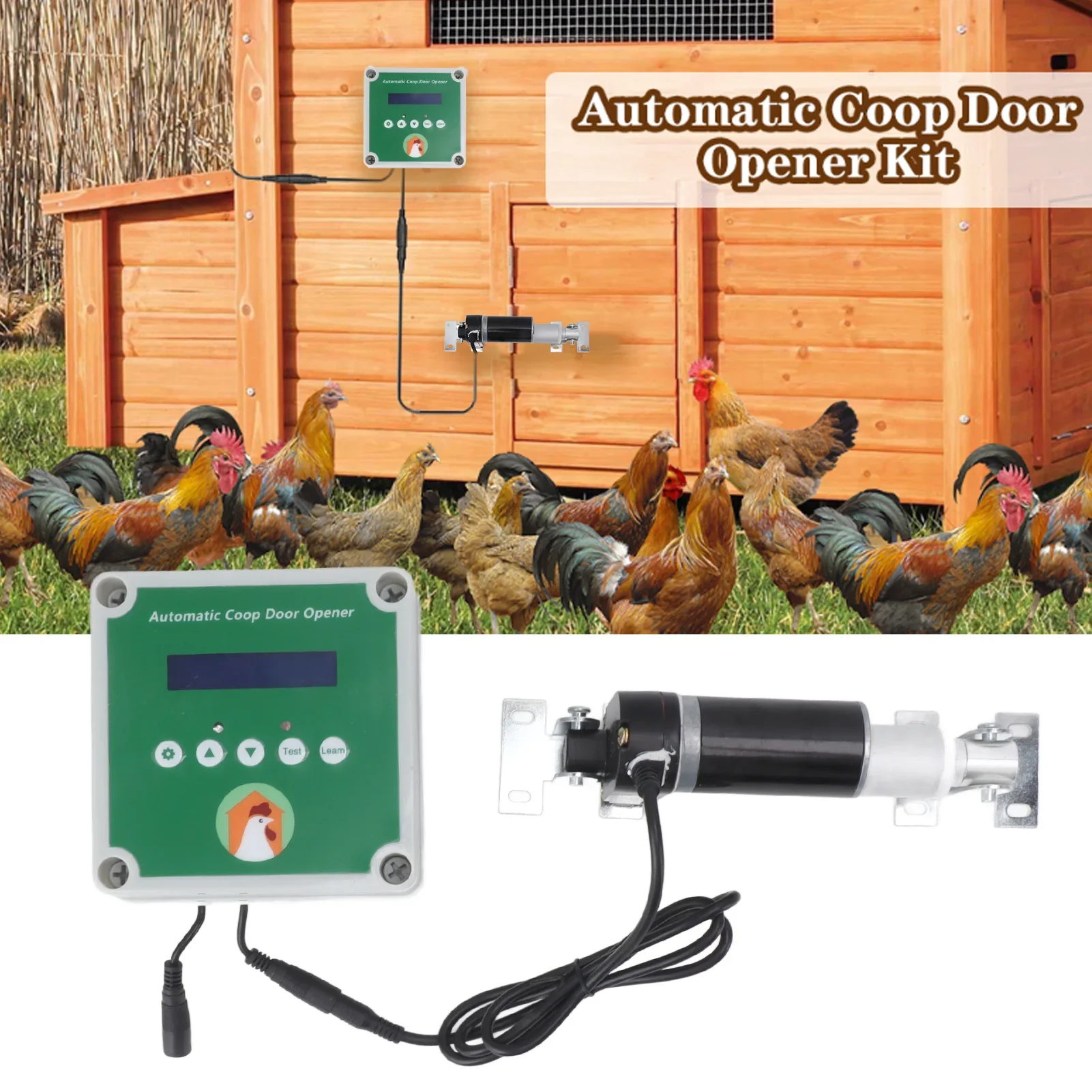 Automatic Chicken Coop Door,Timer Actuators Electric Poultry House Door Motor Kit with Light Sensor With Remote Controlled