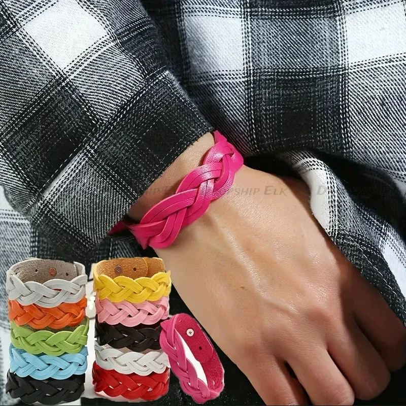 Koreanischen Stil Fashion Solid Geflochtene Twist Leder Armband Einfache Vielseitige Student Punk Armreifen Armbänder Mädchen Geschenke Schmuck
