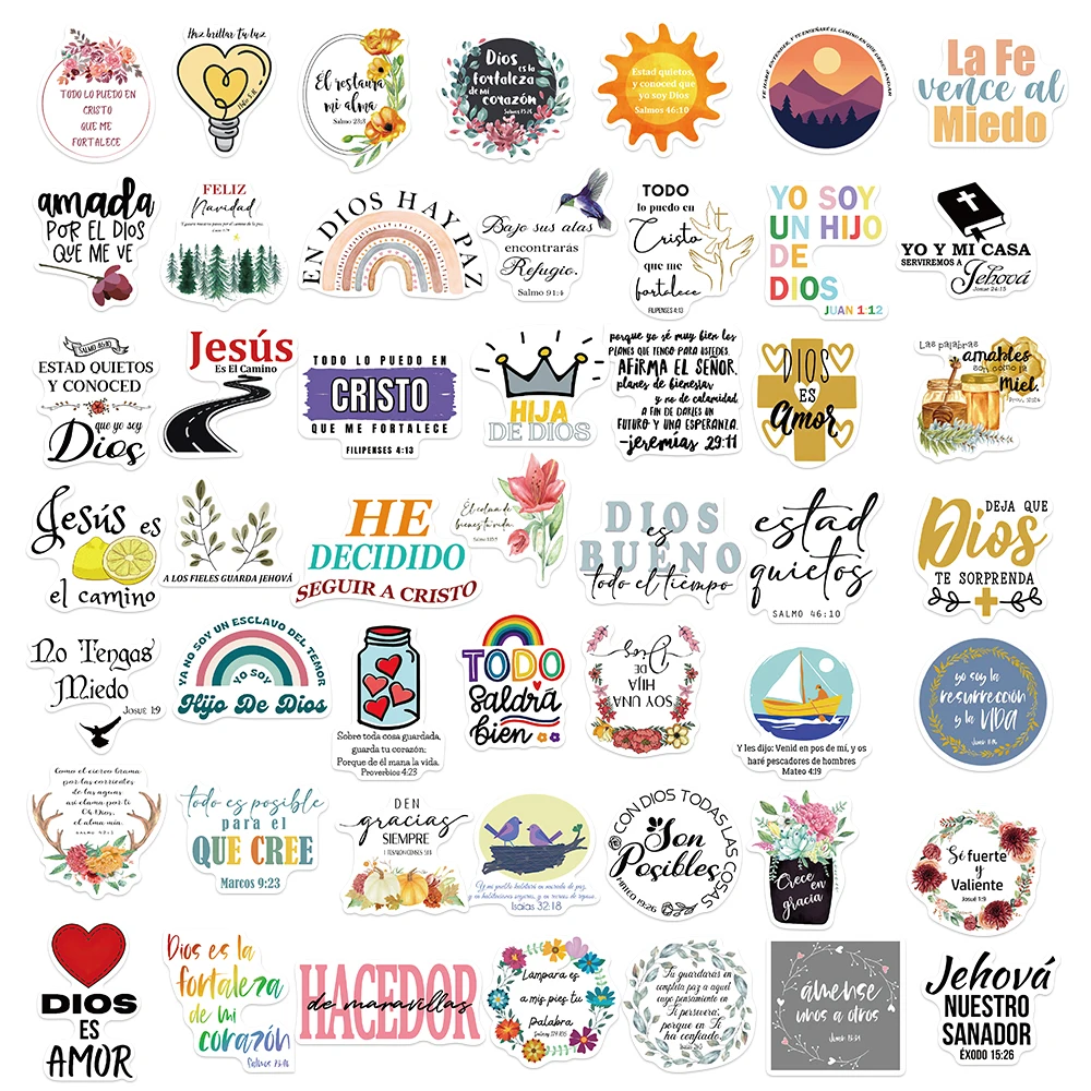 50PCS Cute Spanish Bible PVC Sticker Aesthetic Decoration For Scrapbooking Korean Stationery School Supplies For Kids Stickers