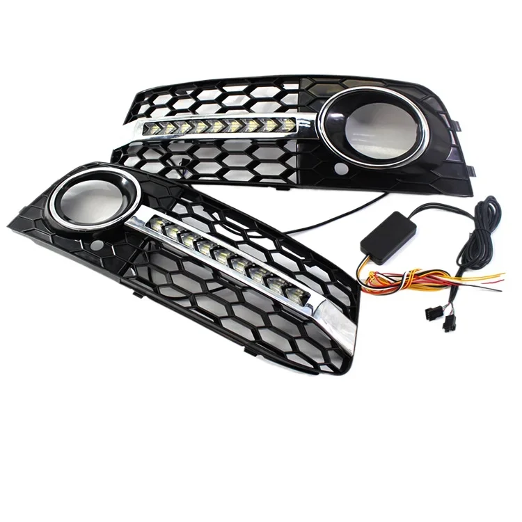 Suitable for 09-11 Audi A4B8 streamer daytime running lights and yellow turn signals, mesh grille fog lamp frame