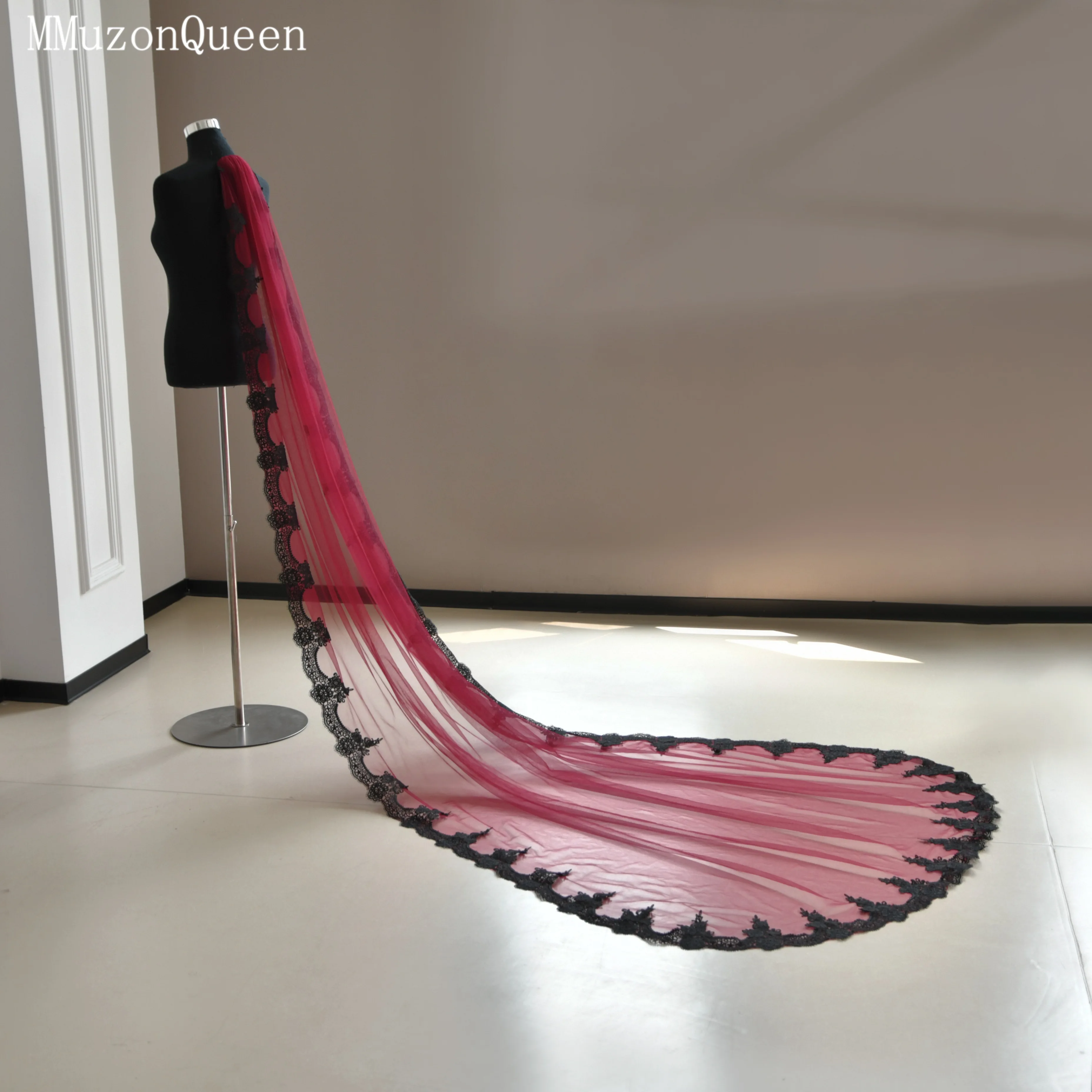 

TOPQUEEN бордовая ретро свадебная фата с кружевными краями, свадебные аксессуары с расческой, аксессуары, платье в готическом стиле M185