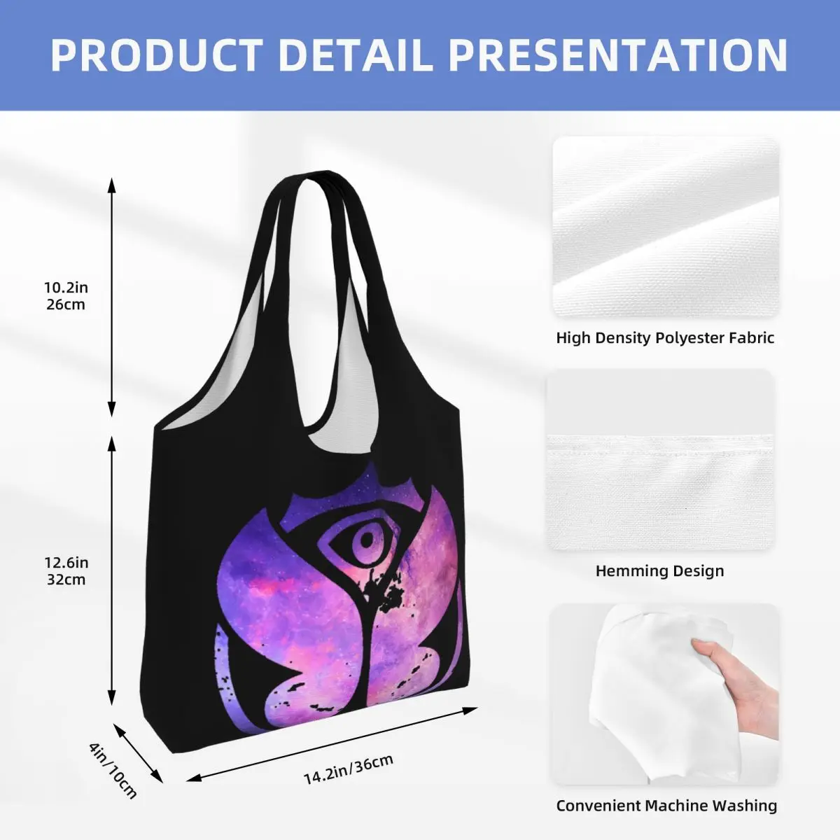 Purple Tomorrowlands Groceries Shopping Bags Fashion Printing Canvas Shopper Tote Shoulder Bag Large Capacity Washable Handbag