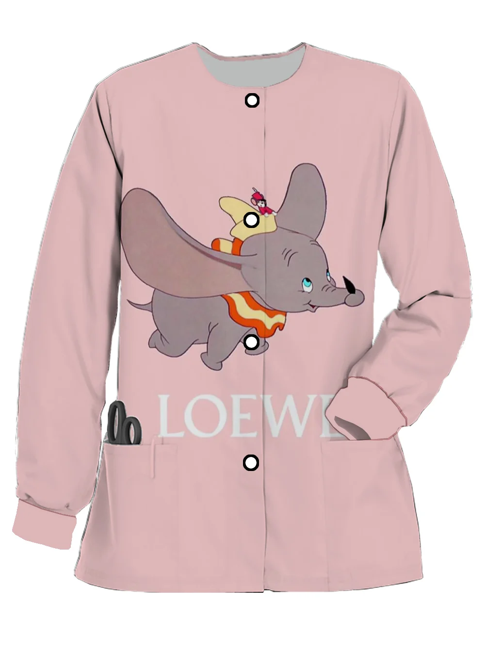 Hot-selling women's jacket Disney Dumbo print spring and autumn dentist work clothes scrub long-sleeved nurse clothes