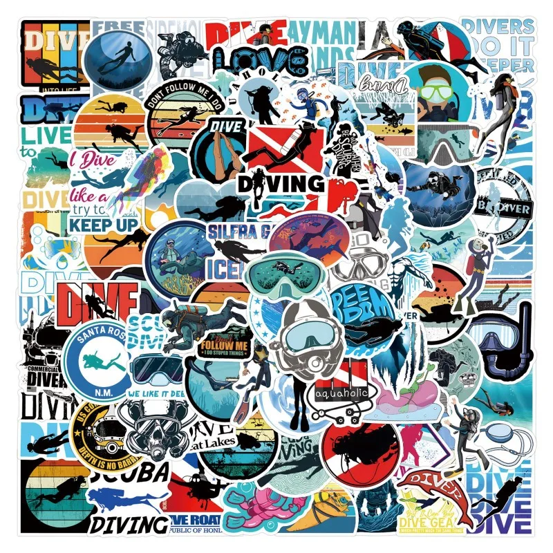 55pcs Diving Personalized Graffiti Stickers Aesthetic Material Decal Luggage Stationery Water Cup Decorative Stickers