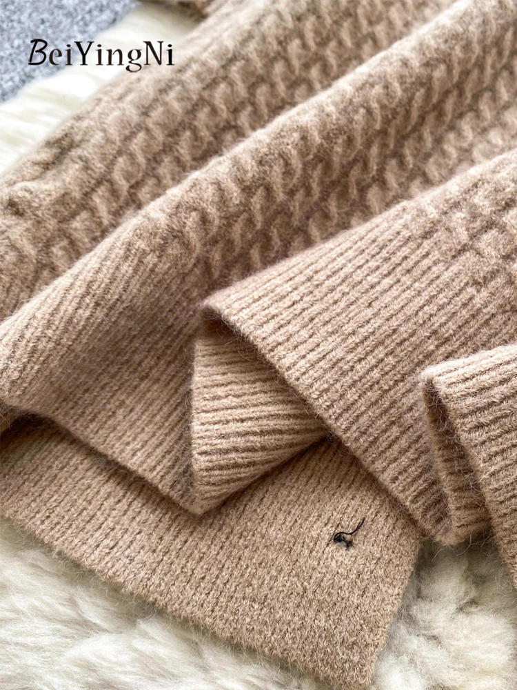 Beiyingni أنثى طويلة بالأزرار 2025 خريف شتاء واحدة الصدر معاطف طويلة المرأة عادي تريكو فضفاض أبلى معطف شتاء