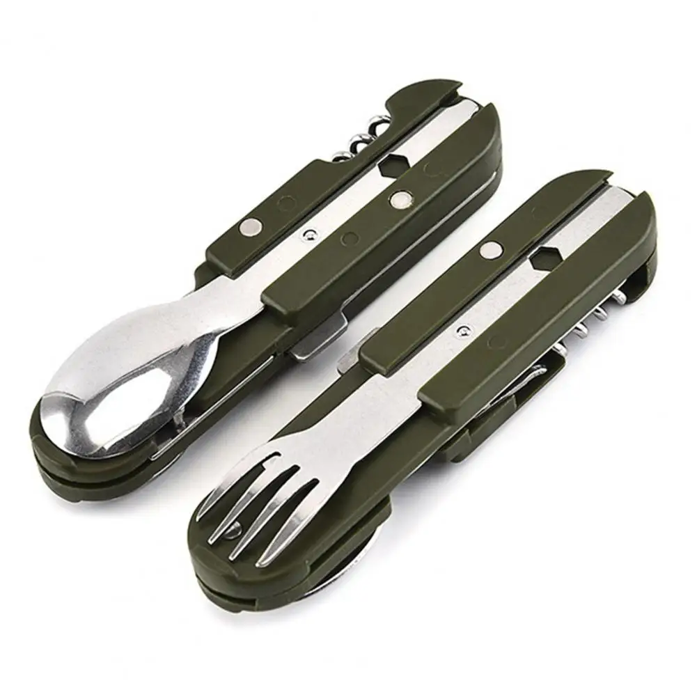 3Pcs/Set Folding Spoon Fork Knife Multi in One Camping Bottle Opener Stainless Steel Picnic Fork Spoon Cutter Outdoor Tableware