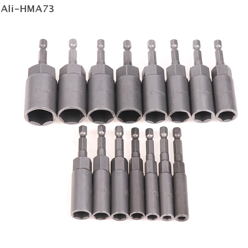 

HMA88-15Pcs 80mm Deepen Power Nut Driver Drill Bit Set 5.5-19mm Impact Socket Adapter Hex Socket Sleeve Power Tools Accessories