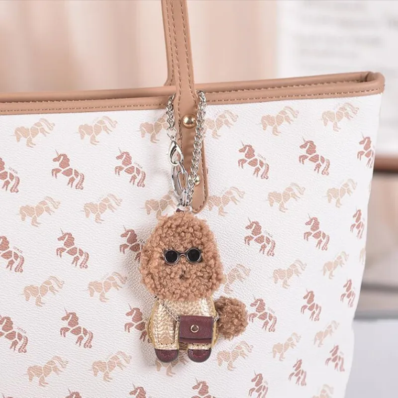Cute Dog PU Leather Keychain Fashion Women Handbag PU Leather Poodle Keychain Pendant Bag Men\'s Car Key Ring Key Chain Pendant